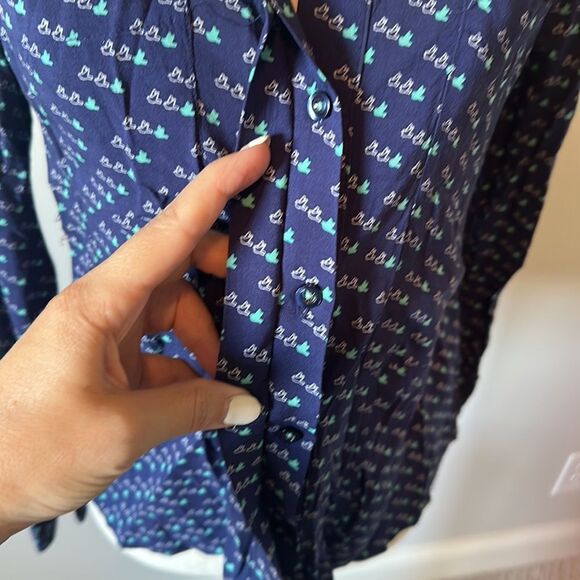 Maeve sz 2 bird print button front long sleeved blouse - Picture 3 of 8